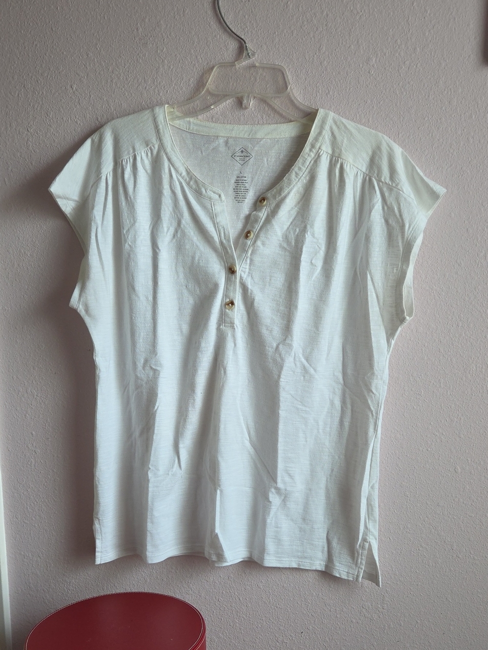 Saint John's Bay Active Cream Short Sleeve Henley Top